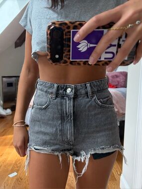 Zara High-Rise Washed Black Denim Cutoff Shorts